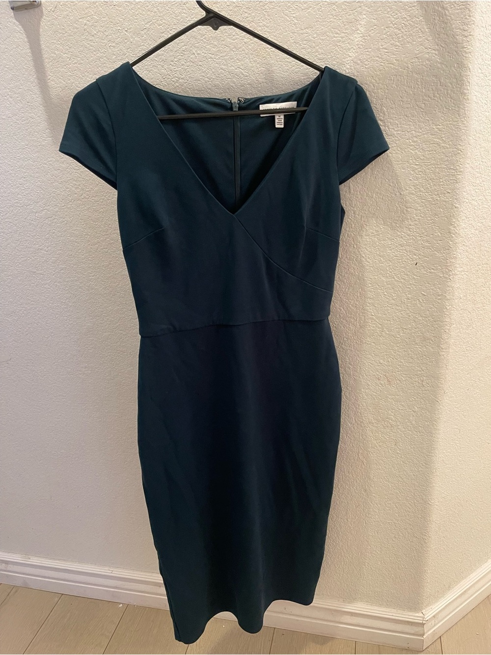 Dress the Population Teal V-Neck Midi Sheath Dress